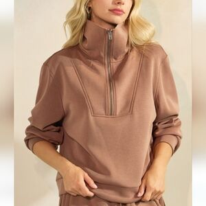 Stylish Brown Zippered Neck Sweatshirt